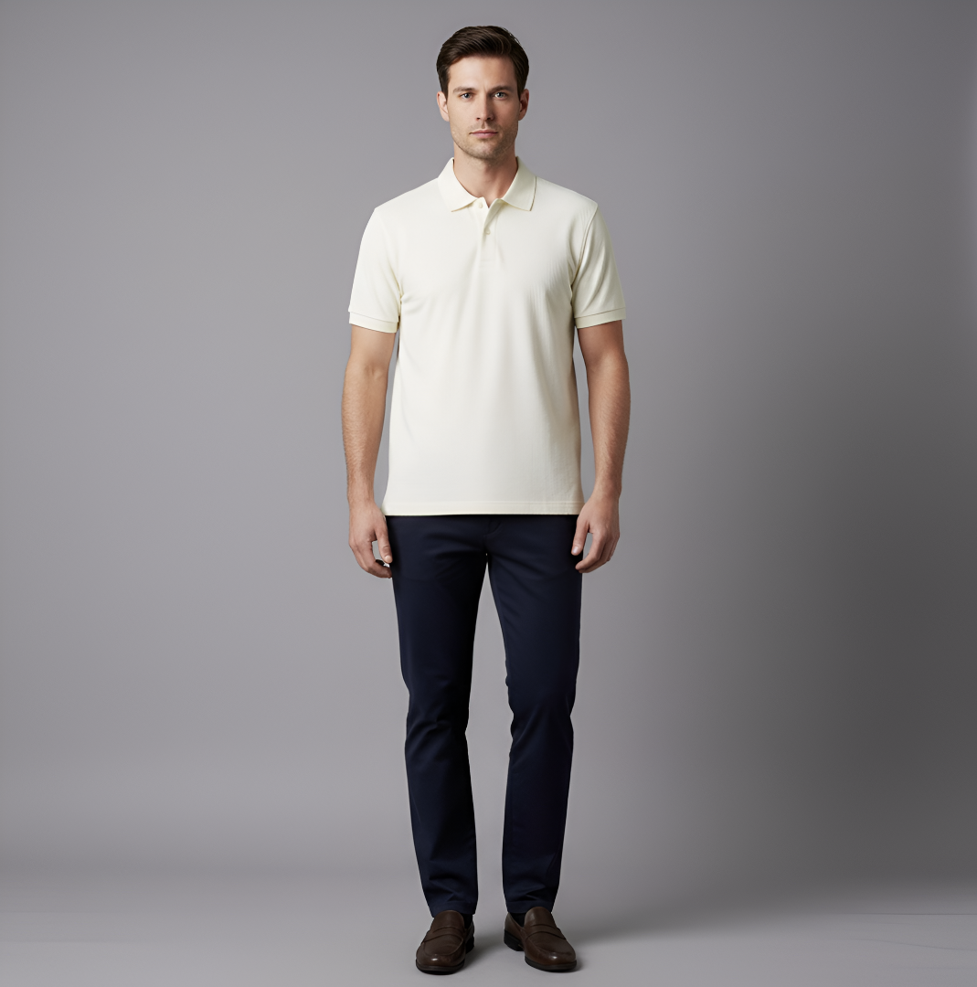 Cream Jacquard Manga Corta