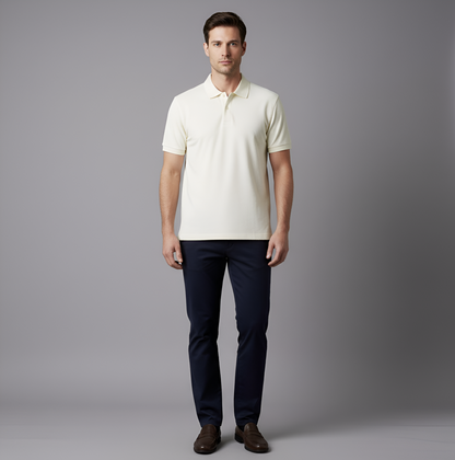 Cream Jacquard Manga Corta