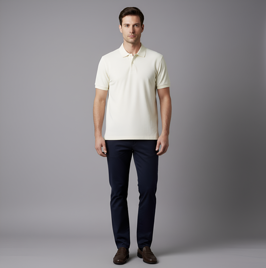 Cream Jacquard Manga Corta